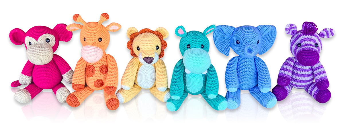Free Safari Animal Crochet Patterns: Monkey, Giraffe, Lion, Hippo, Elephant, and Zebra!