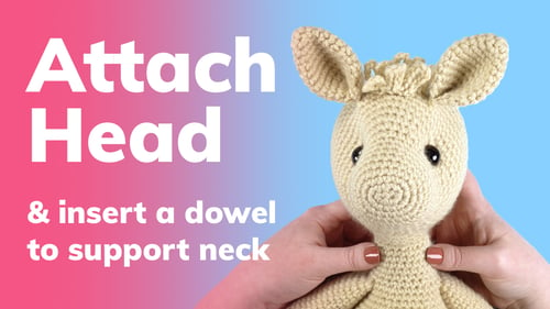 How to sew head to body after inserting a dowel (amigurumi tutorial)