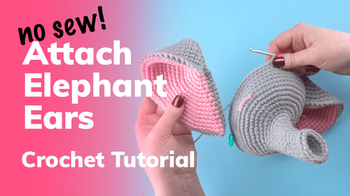 How to attach elephant ears while crocheting the head